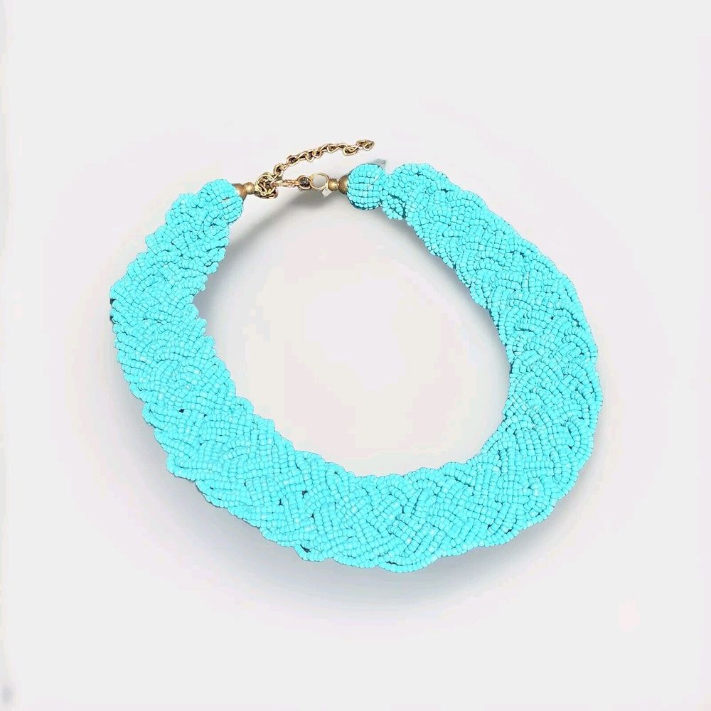 Turquoise Seed Bead Woven Statement Necklace Choker Native Western Boho